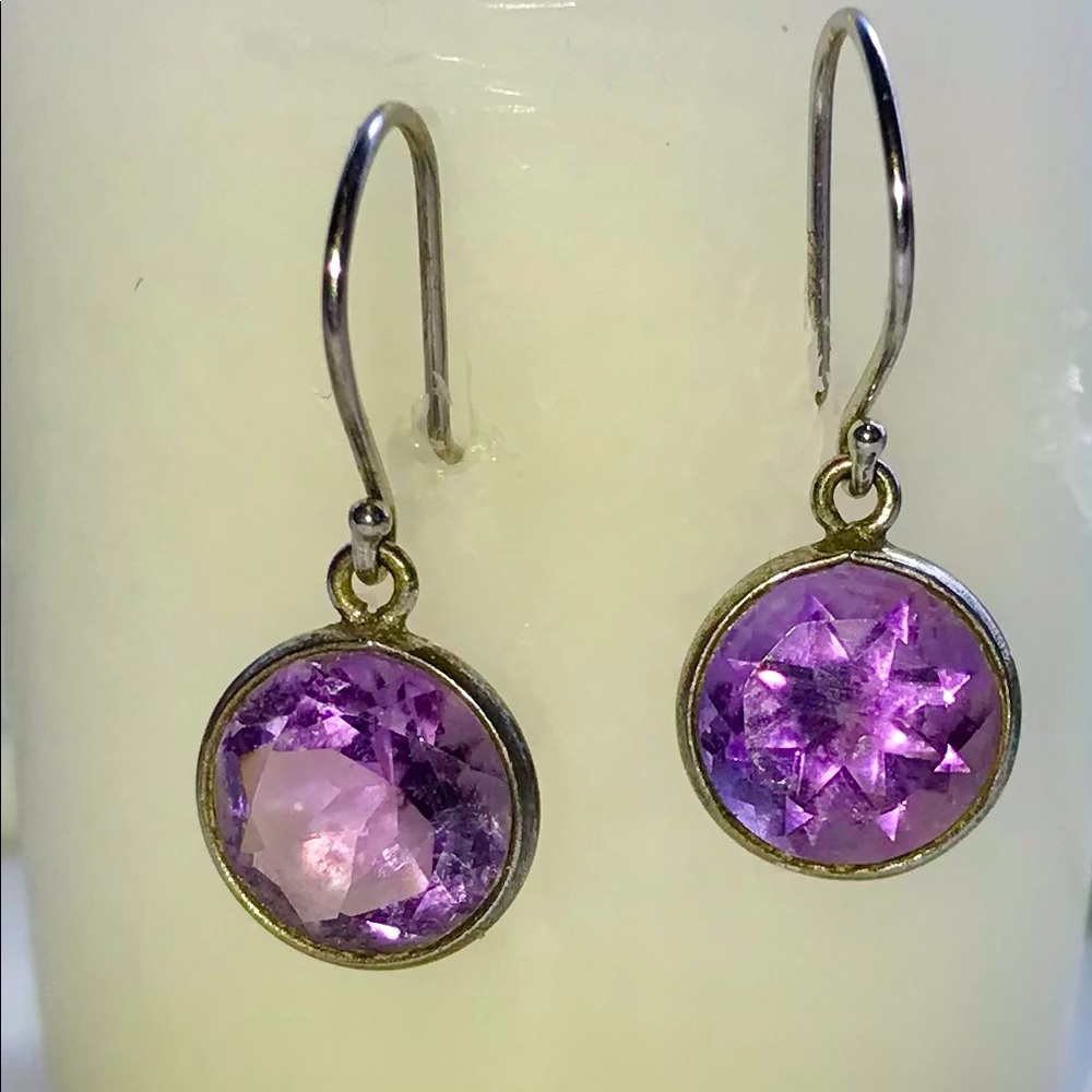 Amethyst Sterling Silver Cushion Dangle Earrings